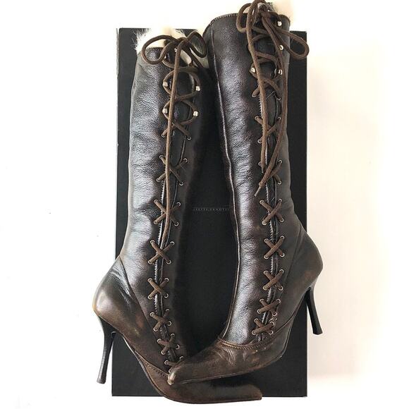 Giuseppe Zanotti Biork 90 Fur Lined Knee High Pointed Toe Leather Boots 37.5 - Picture 2 of 10